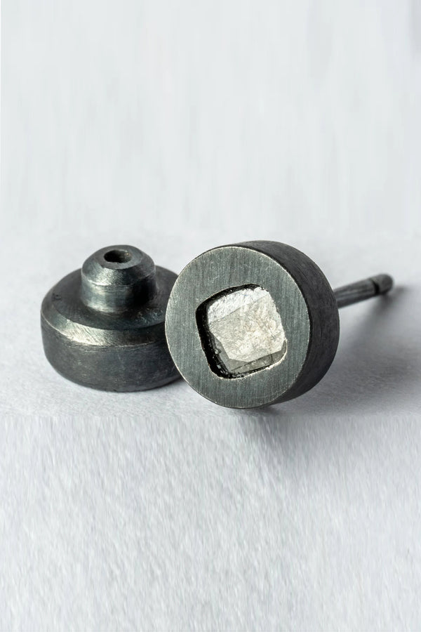 Parts of Four Stud Earrings Collection II Highly Handcrafted Natural Stone PS4-1035-9-KA+DIA-HEI Black Oxidized Sterling Silver+0.1 Carat Diamond Slice PPOF44